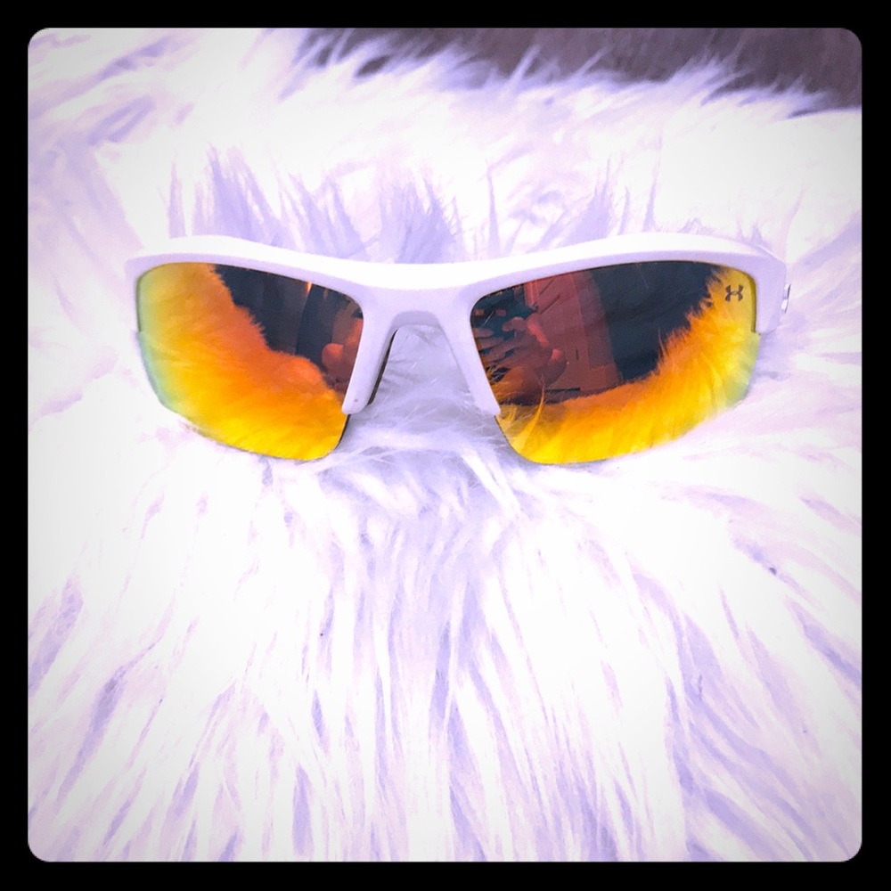 GUC Under Armour white and orange sunglasses